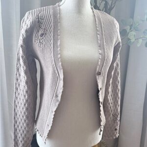 NWOT Disturbia Soft Taupe Women's Embroidered Ladybug Button-Front Cardigan S